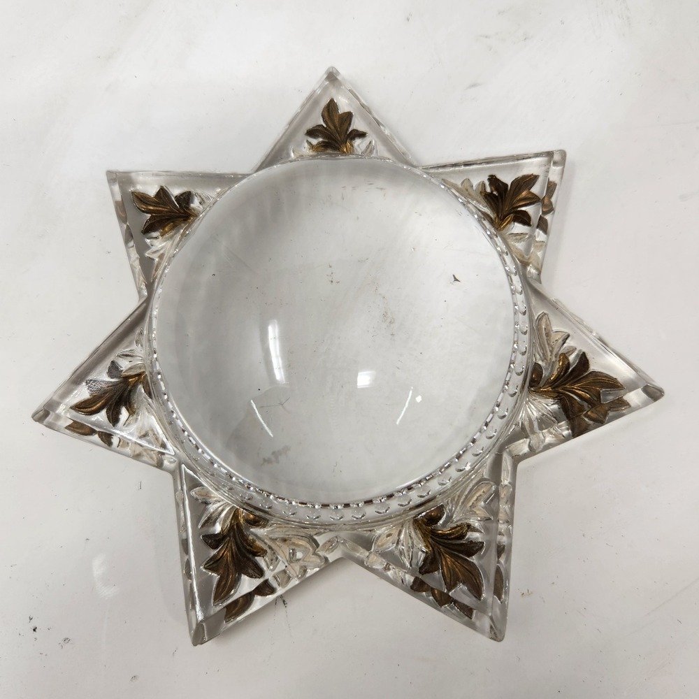 Victorian Mourning 7 Point Star Goofus Glass Magnifying Paperweight Antique